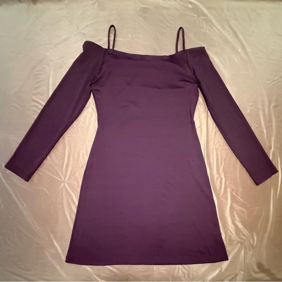 Susana Monaco Purple Long Sleeve Cold Shoulder Stretch Midi Dress Size Large - Picture 3 of 9